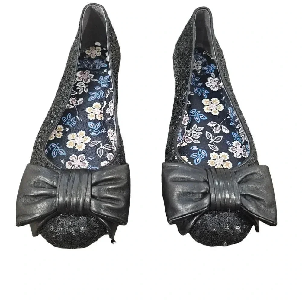 Tory Burch Sequin Divine Bow‎ Flat Ballerina Driver Size 7